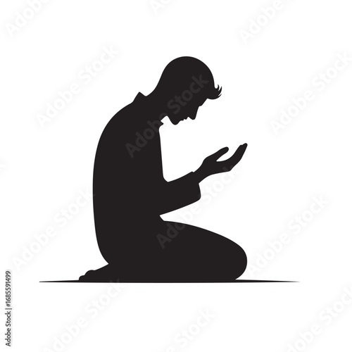 Silhouette of a muslim person in prayer religious devotion islamic culture