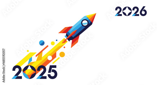 Rocket Launching From 2025 Towards 2026 Symbolizing Future Progress and Innovation.