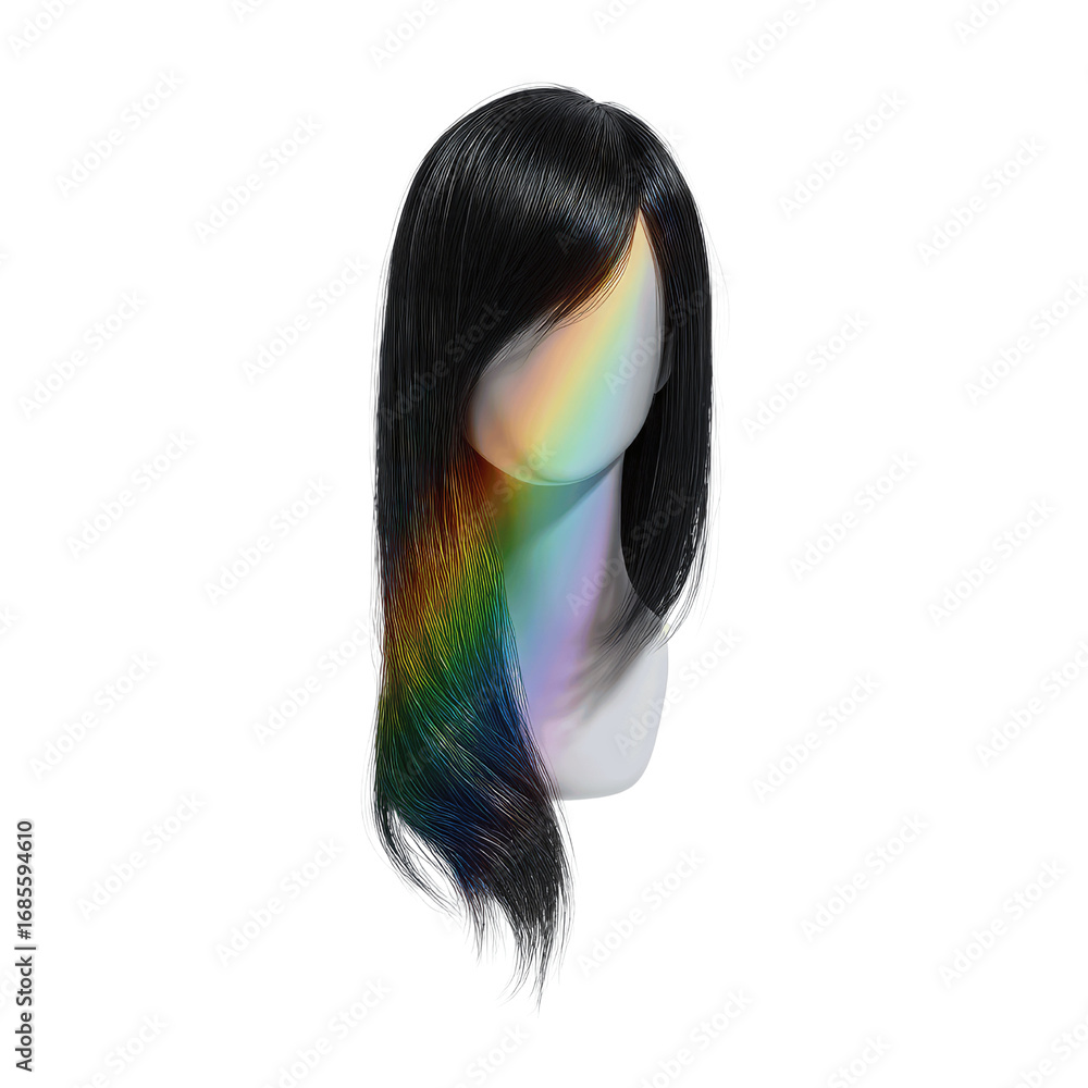 Naklejka premium Abstract Rainbow Reflection on Black Wig on