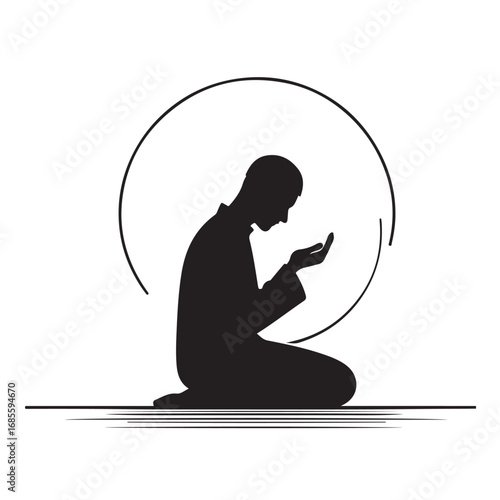 Muslim man in prayer silhouette religious devotion faith silhouette