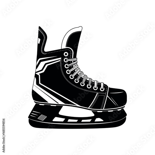 Black and white illustration of a hockey skate with white laces ice skate sport