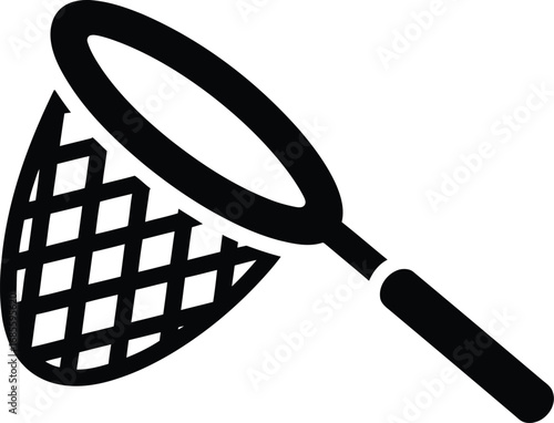 Simple black outline drawing of a butterfly net on a white background