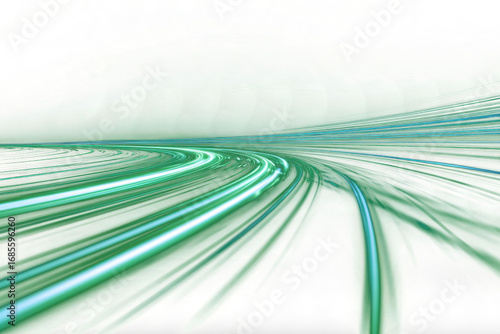 blur green glowing light streak and laser speed motion effect, glowing speed line on night road, blur flash curves neon line wave