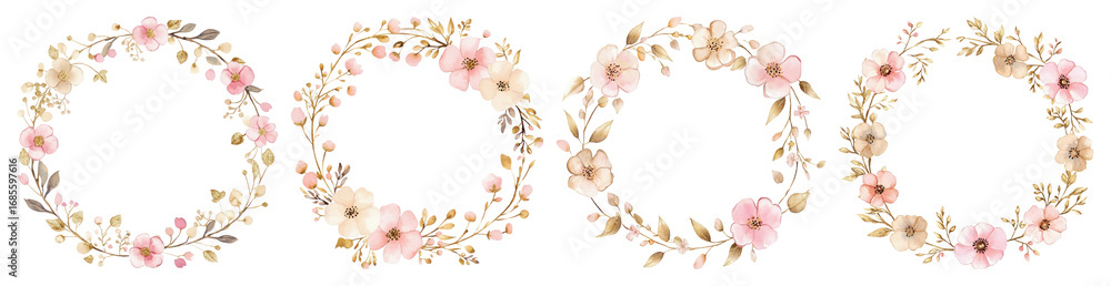 Fototapeta premium PNG Elegant floral wreath designs, element set on transparent background