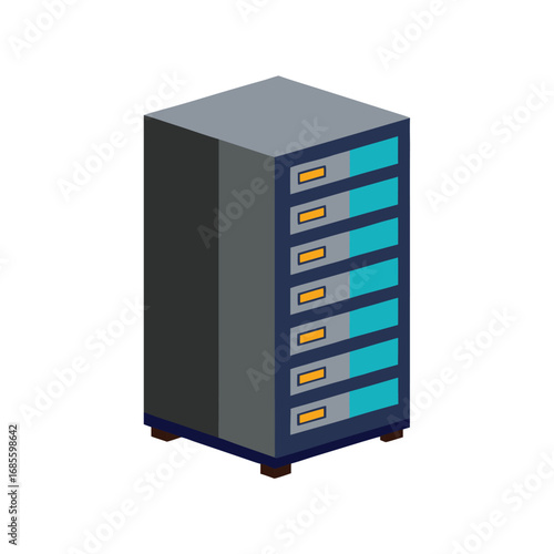 Isometric Server Rack With Blue And Orange Lights computer