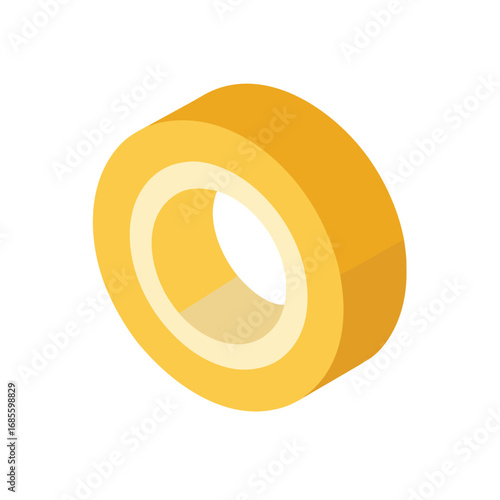 Isometric view of a roll of yellow adhesive tape Keywords: tape, adhesive, roll, sticky