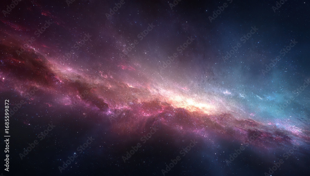 Fototapeta premium Vibrant cosmic nebula swirls with stars and galaxies in deep space