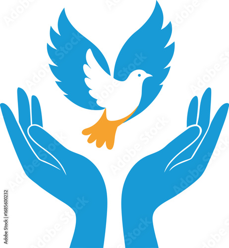 Vector illustration of hands holding a dove