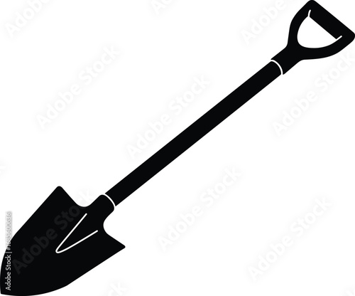 Black Silhouette Shovel Icon for Gardening, Farming, Construction, Digging, Landscaping, Outdoor Tools, Vector Illustration on White Background