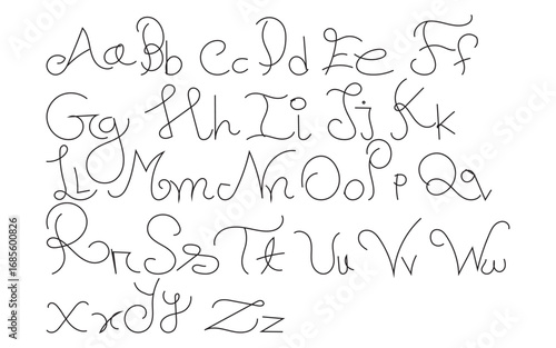 Elegant cursive alphabet on white page