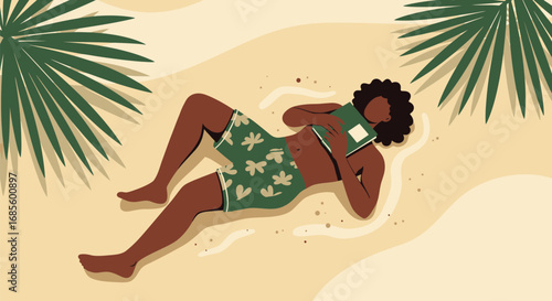 Relaxing by the Beach – Person Reading Under Palm Trees