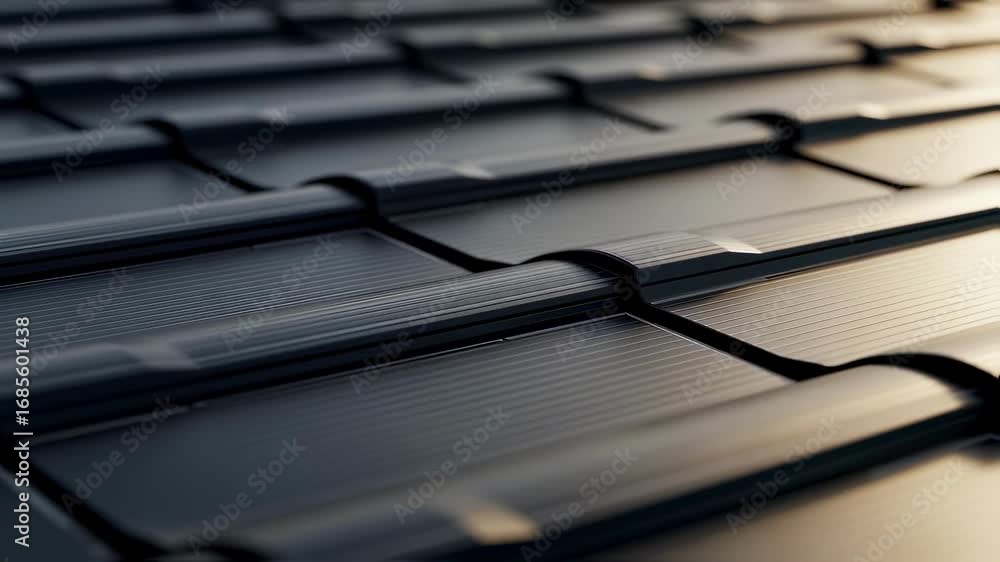 Interlocking Profiles Solar Macro view of interlocking solar shingles detailing texture and design ...