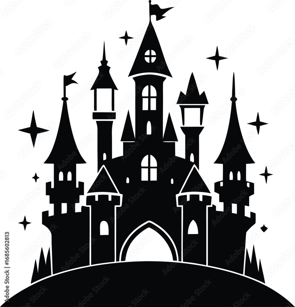 Obraz premium Black silhouette castle vector illustration