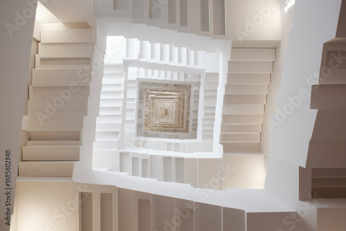 Modern Minimalist Spiral Staircase Design: White Geometric Symmetry in Interior Architecture