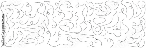 Route map dashed line silhouette. Abstract Hand-Drawn Dotted Line Collection. Dotted Spiral Curve Line. Hand Sketched Curly Border. Long squiggle dashed. Continuous Dashed Line Flow Textures