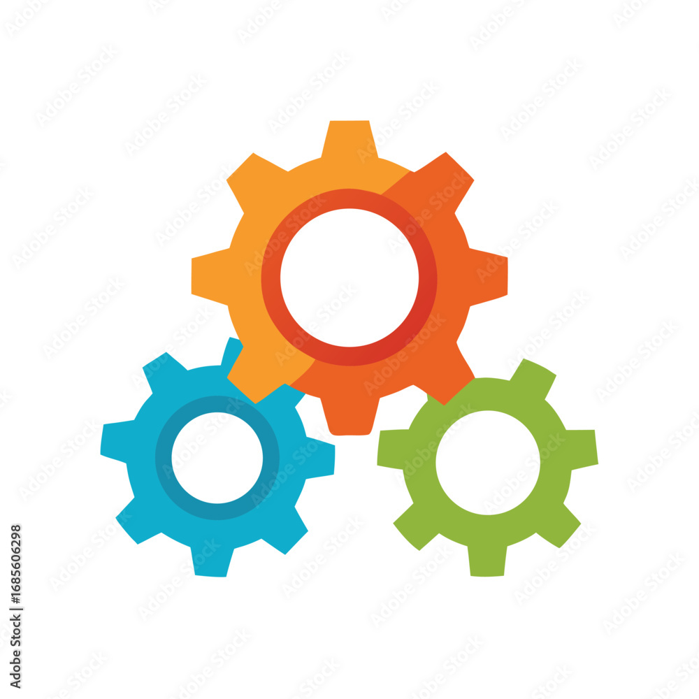 Three interlocking gears in orange blue and green Keywords: gears, cog, mechanism, engineering Three interlocking gears in orange blue and green Keywords: gears, cog, mechanism, engineering