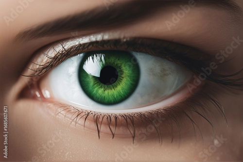A detailed, ultra-realistic illustration of a vibrant green eye. photography of green eye.