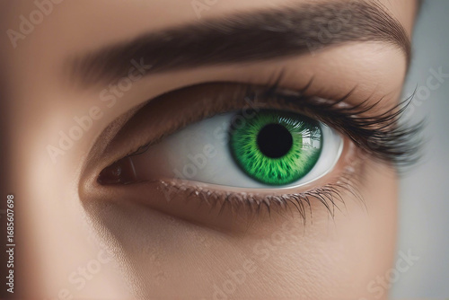 A detailed, ultra-realistic illustration of a vibrant green eye. photography of green eye.