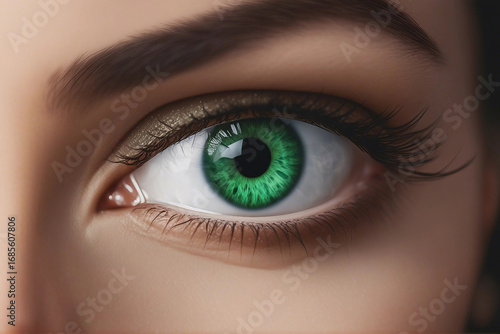 A detailed, ultra-realistic illustration of a vibrant green eye. photography of green eye.