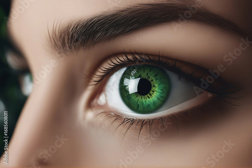 A detailed, ultra-realistic illustration of a vibrant green eye. photography of green eye.