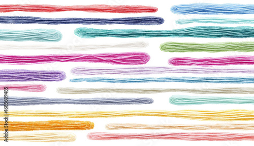 Colorful, overlapping oblong shapes in horizontal rows