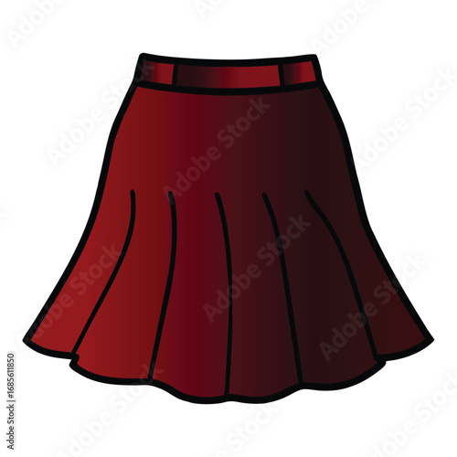 Deep red skirt radiates bold elegance