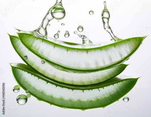 slice of aloevera floating on white background