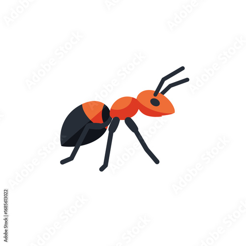 Illustration of red and black ant on white background, insect concept
