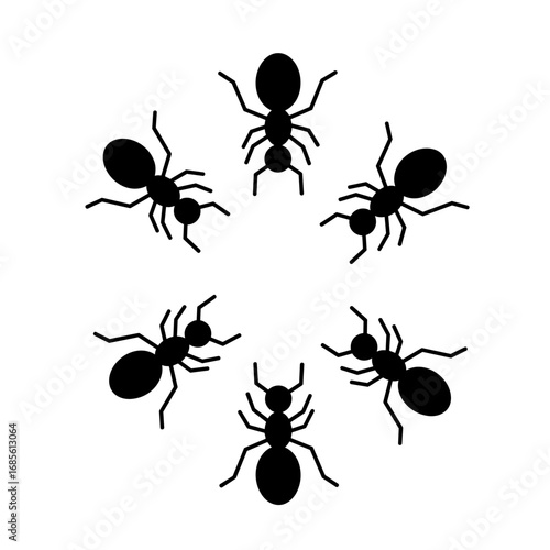 Flat vector icon of several ants arranged in a circle, symbol of teamwork and unity