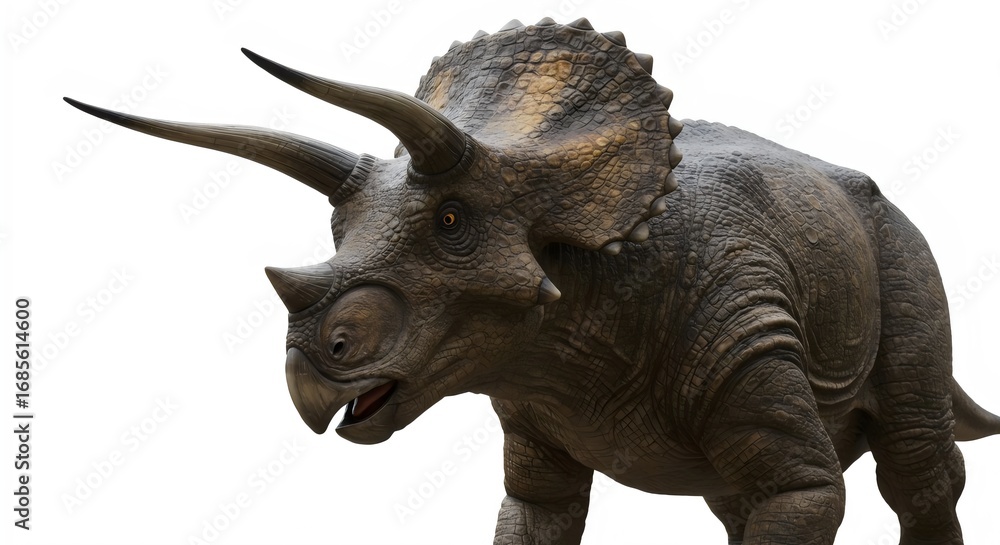 Fototapeta premium Artistic Triceratops Portrait with Textured Scales on White Backdrop