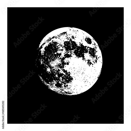 Moon in the Night Sky Black and White Outline Line Art Drawing Illustration of Celestial Object