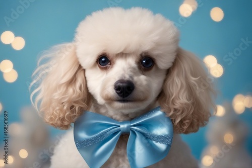 Charming poodle with a decorative bow | Sweet little poodle. Generative AI