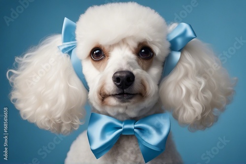 Charming poodle with a decorative bow | Sweet little poodle. Generative AI