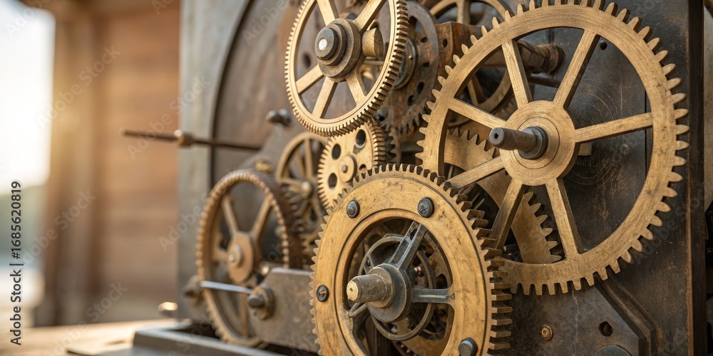 Obraz premium Complex Gears Mechanical Steampunk Mechanism, Time , Engineering