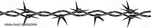 Tangled barbed wire seamless vector border, black silhouette graphic
Continuous barbwire line for tattoo or fence design, seamless pattern
Sharp barbed wire silhouette vector