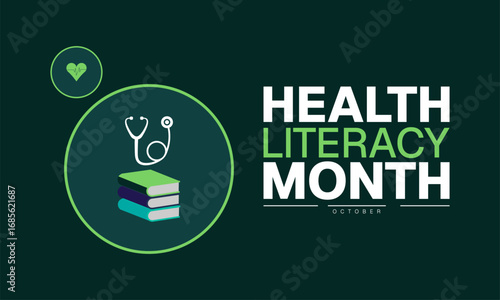 Health Literacy Month October Poster Design with Medical Icons and Educational Banner Template Promoting Healthcare Awareness Communication and Patient Understanding
