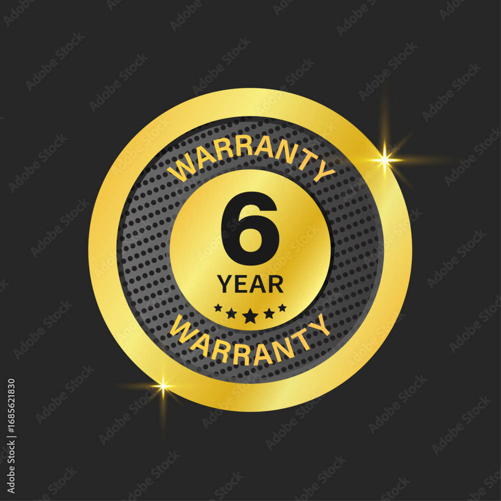 Fototapeta premium 6 year warranty golden logo, premium seal, luxury certificate emblem, Six year warranty label, vector illustration.