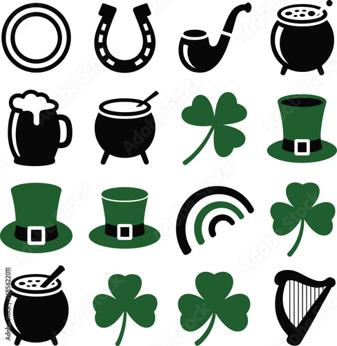 St Patricks Day Icons Collection With Pot Of Gold And Beer Keywords: st patricks day, ireland