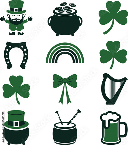 St Patricks Day Icons With Leprechaun Pot Of Gold And Beer Keywords: st patricks