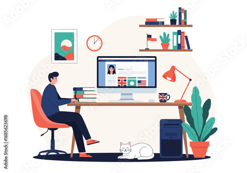 Illustrating a person working remotely from home on a computer