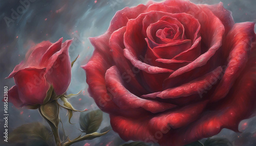Beautiful Illustration of Shiny Red Rose with Rich Color and Reflective Petal Texture. Generative AI