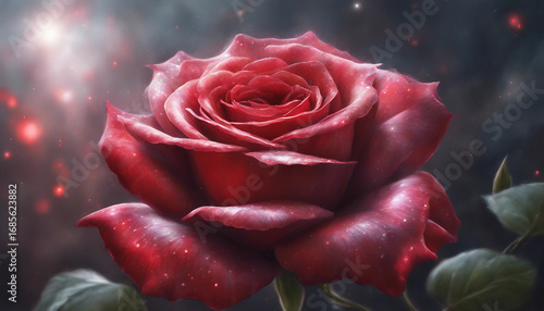Beautiful Illustration of Shiny Red Rose with Rich Color and Reflective Petal Texture. Generative AI