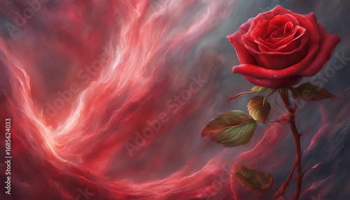 Beautiful Illustration of Shiny Red Rose with Rich Color and Reflective Petal Texture. Generative AI
