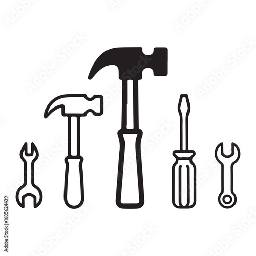 Hammer and screwdriver icon set