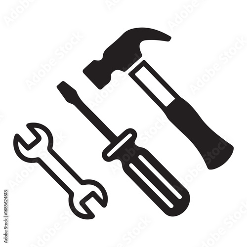 Black and white construction tools icons