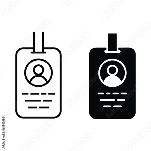 Identification badge icon outline and solid fill on white background id card