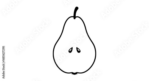 Pear cross section perfectly halved fresh fruit black white icon