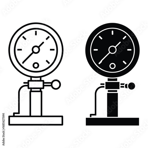 Pressure gauge icon outline and solid fill on white background manometer meter