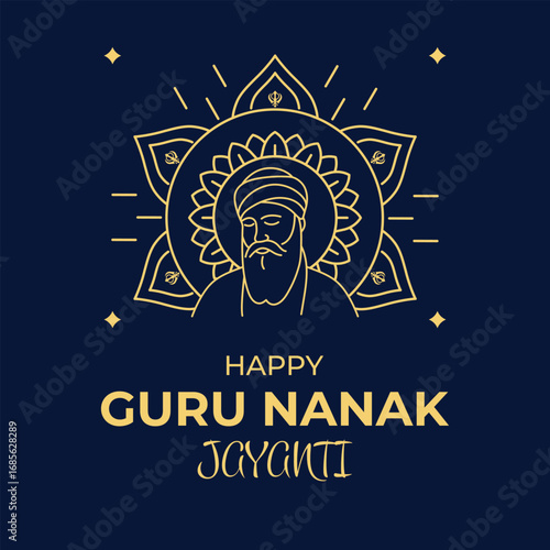 Guru Nanak Jayanti Line Ar. Happy Guru Nanak Jayanti Greeting Card. Celebrating Birthday of Guru Nanak. Banner. Vector Illustration