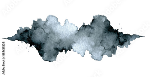 Abstract watercolor cloud shape, dark gray and white